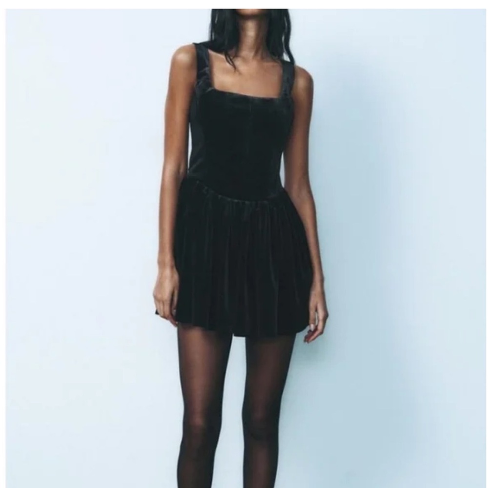 NWOT Zara Black Velvet Corset Mini Dress